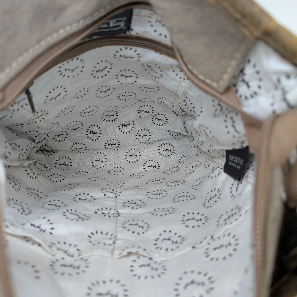 NWT Myra Bag Beige World Shoulder Bag S-2230 | Boho Canvas Leather Crossbody